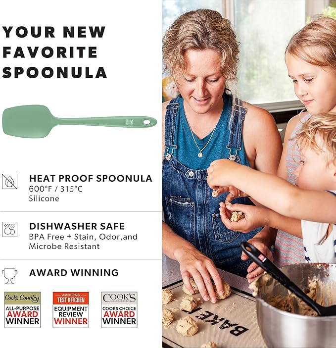 DI ORO Silicone Spoon Spatula - 600°F Heat-Resistant Large Silicone Spoonula Scraper - BPA Free Nonstick Cookware Safe Rubber Kitchen Utensil for Baking, Cooking, & Mixing - Dishwasher Safe (Sage)