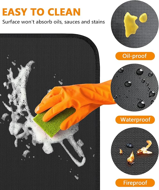 Fireproof Grill Mat for Blackstone, Outdoor Under Grill Mats for Deck Protector, 48 x 30 inch Heat Resistance BBQ Pad, Protects Floors Decks Patios from Sparks Embers Hot Oil, Gloss Black