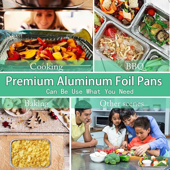 WANBAO 20 PACK 9.8"x7.2" Disposable Tin Foil Pans with Lids 4 LB Aluminum Pans To Go Containers for Cooking, Baking, Catering Party Meal Prep, Take Out, Freeze