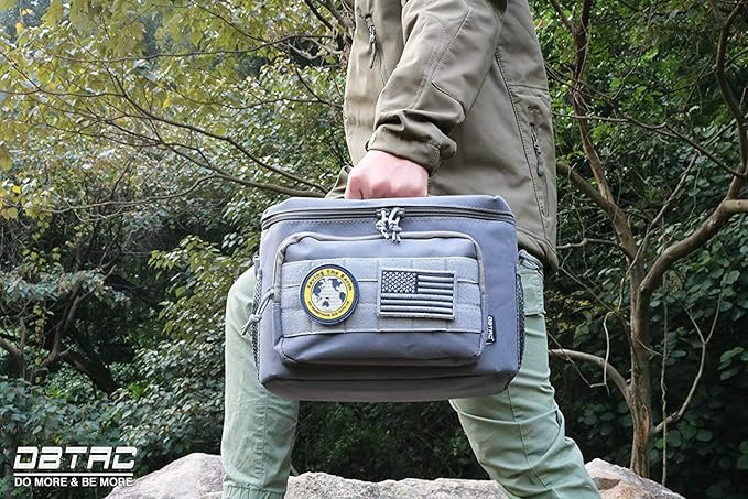 DBTAC Tactical Lunch Bag for Men Women, 12 Cans Insulated Lunch Box for Adult | 9L Leakproof Lunch Cooler Tote for Work Office Outdoor Travel | Soft Easy To Clean Liner x2, Grey