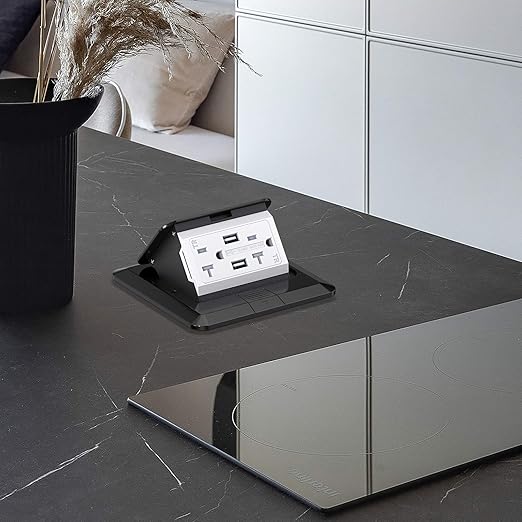 KYHSHJ 4.8A USB Chargers Pop Up Floor Waterproof Electrical Outlet Receptacle Stainless Steel Box,Black