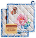 Maison d' Hermine Pot Holders Set 100% Cotton Heat Resistant Potholders 8" x 8" Hot Pads with Loop BBQ, Cooking, Baking, Grilling, Kitchen, Handling Hot Pans Spring/Summer (Pack of 2, Canton)