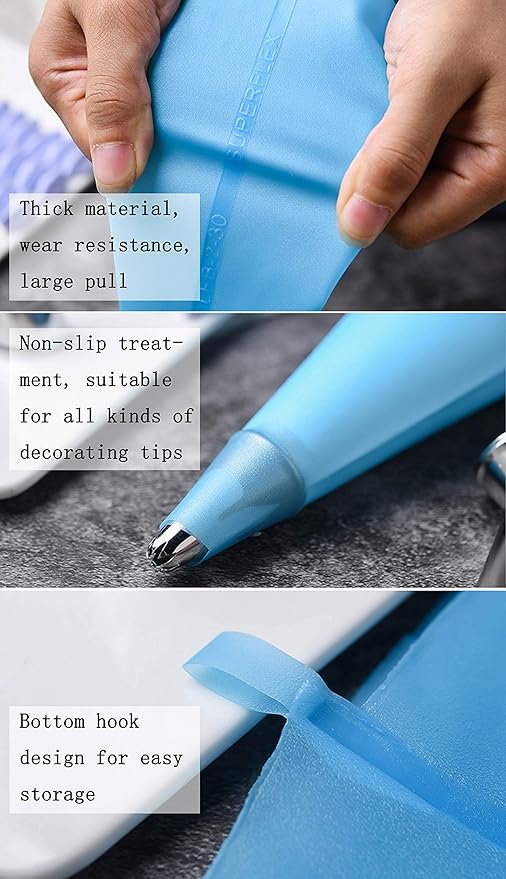 GEMLON Reusable Piping Bags Set – Silicone Pastry Bag, Icing Bag for Cake Decorating – Baking Tools Kit with 3X (12’’+14’’+16’’) Bags, 9 Tip Couplers, 9 Frosting Bag Ties, Cupcake Decorations Supplies