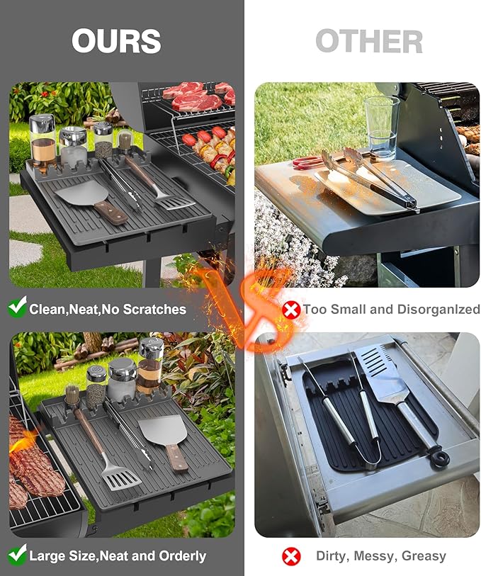 Silicone Griddle Tools Mat for Blackstone - Large Silicone Spatula Mat with Drip Pad - Griddle Mats BBQ Grill Accessories - Side Shelf Mats Grill Pad for Blackstone Griddles Accessories (Gray)