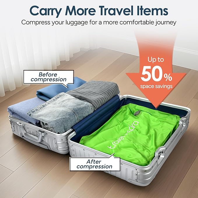 Vacuum Bags for Travel Luggage with Wireless Pump, Compression Bags for Carry On Suitcases and Backpack, Vacuum Seal Packing cube for Cloth Packing (1PC + PUMP)