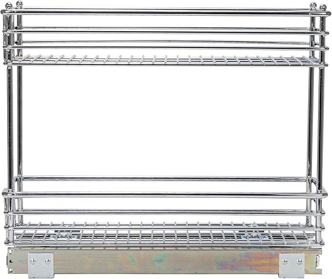 Household Essentials Glidez Multipurpose Chrome-Plated Steel Pull-Out/Slide-Out Storage Organizer for Under Cabinet Use - 2-Tier Design - Fits Standard Size Cabinet or Shelf, Chrome