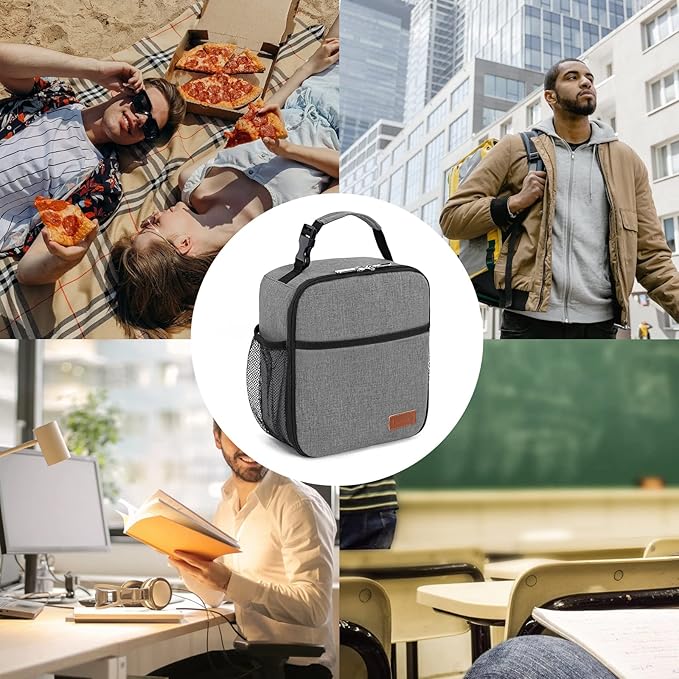 Femuar Lunch Box for Men Women Adults, Small Lunchbox for Work Picnic - Reusable Lunch bag Portable Lunch tote, Grey