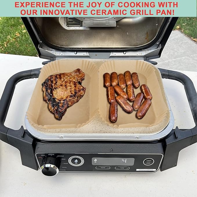 Upgraded Ceramic OG700 Series Griddle Pan & Air Fryer Liners for Ninja Woodfire OG701 OG751B Grill Accessories, Flat Top Griddle Plate for Ninja XSKGRDPLT Woodfire Grill,100 PCS Parchment Paper