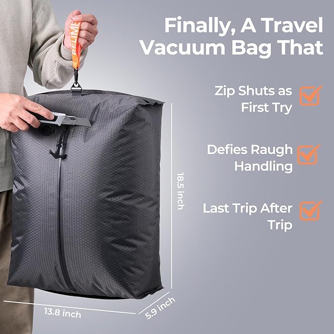 Classic Series Vacuum Bags for Travel Luggage with Wireless Pump, Compression Bags for Carry On Suitcases and Backpack, Vacuum Seal Packing cube for Cloth Packing (1PC + PUMP)