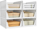 Pinkpum 6 Pack Closet Organizers Storage Box, Stackable Plastic Drawer Basket for Clothing, Stackable Storage Bins Shelf Storage Container for Closet Wardrobe Bedroom Bathroom Office White