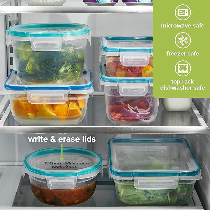 Snapware Total Solution 2-Pack (5.5-Cup) Plastic Food Storage Containers Set, Leakproof & Airtight Locking Lids Square Tupperware, Non-Toxic BPA-Free Lids, Microwave Dishwasher Freezer Safe