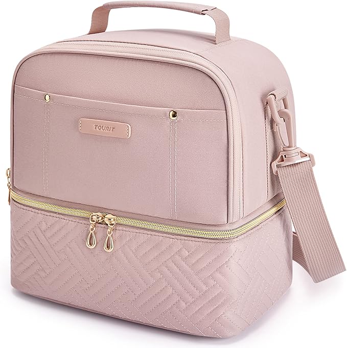 TOURIT Lunch Bag Women Double Deck Lunch Box Insulated Lunch Cooler for Women Men Work, Pink