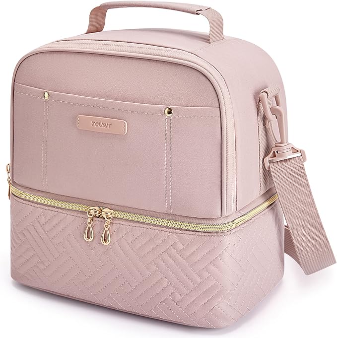 TOURIT Lunch Bag Women Double Deck Lunch Box Insulated Lunch Cooler for Women Men Work, Pink