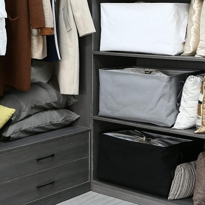 Hinwo 102L XXL Storage Bins, 2-Pack Closet Organizers and Storage, Foldable Clothes Storage Baskets with Handles, Containers for Clothing, Blanket, Comforters, Toys, Bedding (Gray)