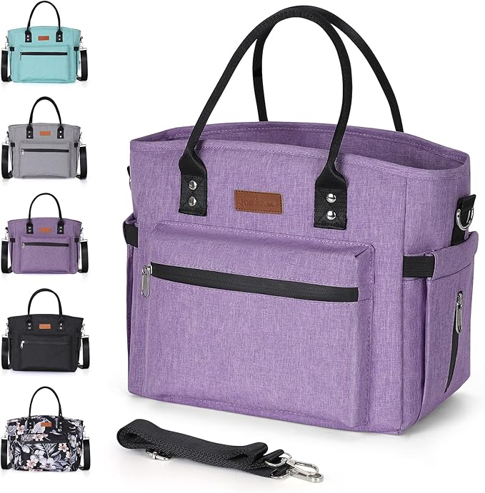 Insulated Lunch Bag for Women Men,Adult Lunch Box for Women with Adjustable Shoulder Strap,Portable Large Lunch Tote Bag for Office Work Picnic Beach,Reusable Lunch Cooler Bag