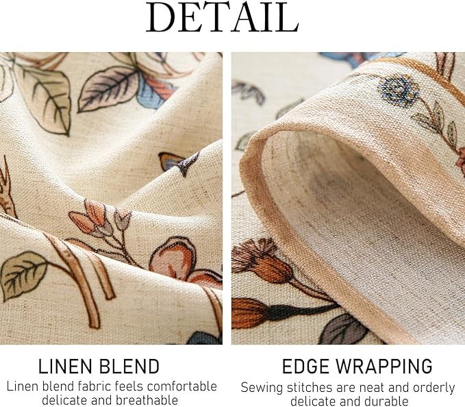ISAENNE Designer French Light Beige Long Tablecloth Rectangle,Linen Florals and Birds Pattern Table Cloth,Anti-Wrinkle Decorative Tablecloths for Dining Thanksgiving Kitchen,63"*102"-Cornucopia