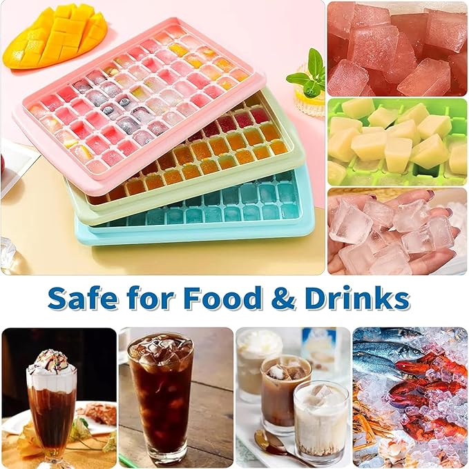 ARTLEO Ice Cube Tray with Lid and Bin for Freezer, Easy Release 55 Ice Cube Trays 2 Pack, Spill-Proof Filling & Transporting, Stackable Ice Maker Tray and Big Storage Container, BPA Free