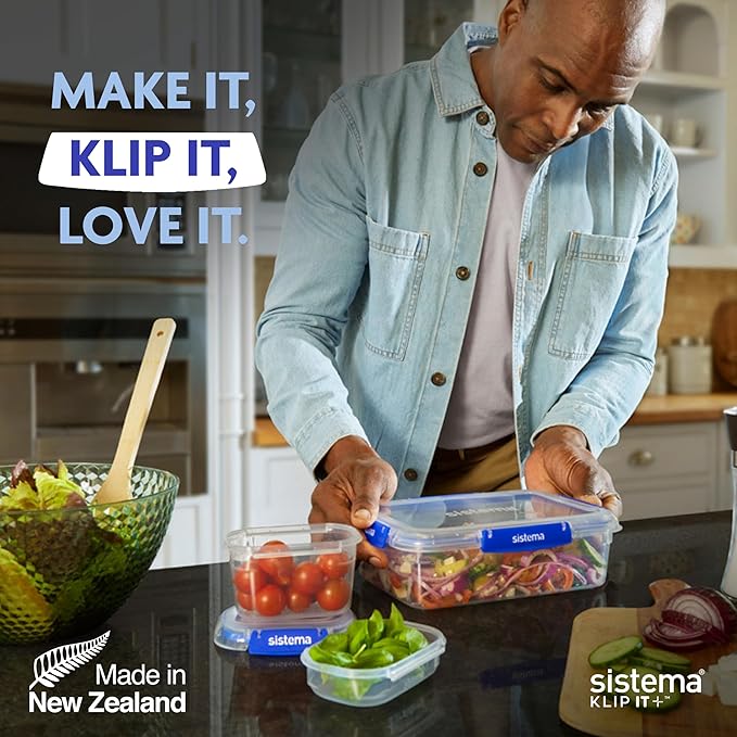 Sistema KLIP IT PLUS Leakproof Food Storage Containers | 1 L | Airtight & Stackable Meal Prep Containers with Lids | School Lunch Boxes | BPA-Free | 4 Count
