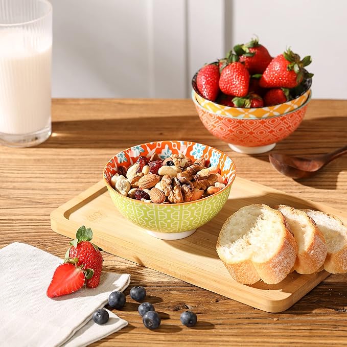 Dessert Bowls, Small Colorful Bowls 10 Oz, Ceramic Bowl Set for Ice Cream, Decorative Bowls for Snack Soup Condiments, Side Dishes, Set of 6
