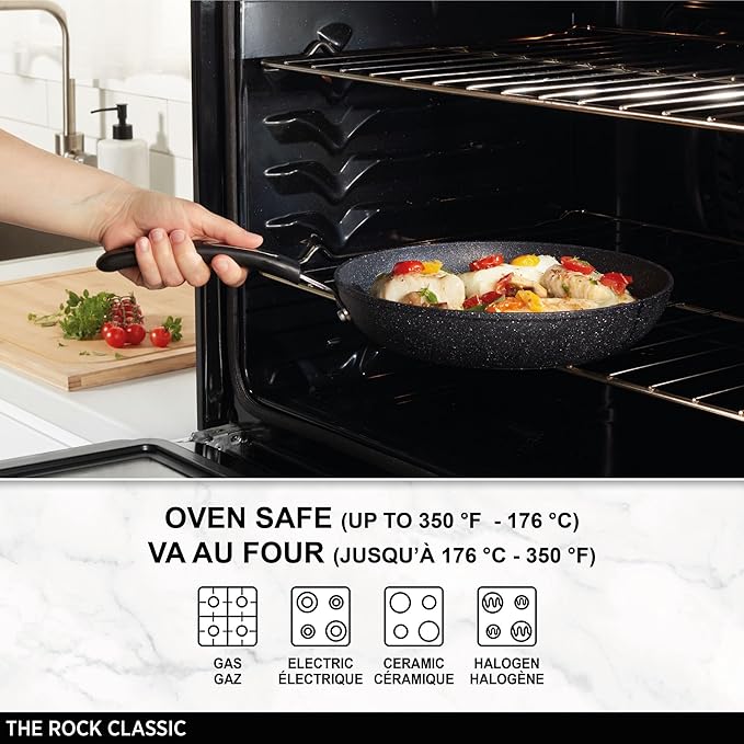 Starfrit The Rock 26cm (10") Non-Stick Multi Pan - Tawa - Durable Forged Aluminum - Oven Safe - PFOA Free - Easy to Clean - Black