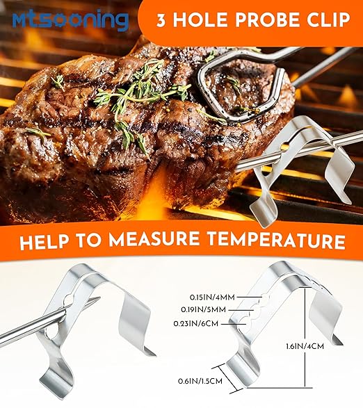 Mtsooning Grill Meat Probe, 2 Pack Temperature Probe with Probe Clip Replacement for Rec Tec Wood Pellet BBQ Grills,Recteq RT-1250, RT-700, RT-590, RT-B380 Bullseye Grill Accessories