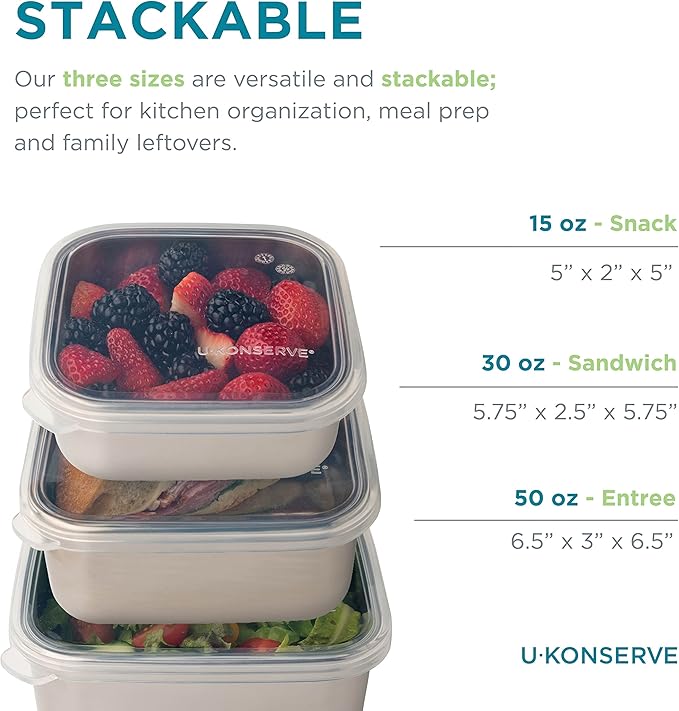 U Konserve Stainless Steel Food Storage Bento Box Container, Leak Proof Silicone Lid Dishwasher Safe - Plastic Free (50oz Blue)