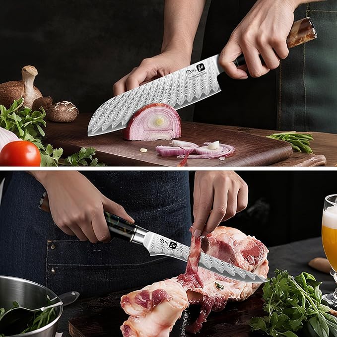 Japanese Knife Set 5 PCS, Damascus High Carbon Stainless Steel Chef Knife Set for Cooking, Kitchen Knives with Gift Box and Resin Wood Handle, Ideal Gift for Men and Women