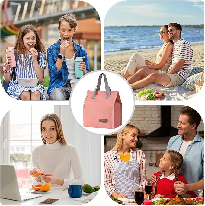 TELLUMO Lunch bag, Insulated Lunch Bag for Women Men Large Lunch Box Container Reusable Leakproof Tote for Office, Work, School, Beach or Travel (Pink)