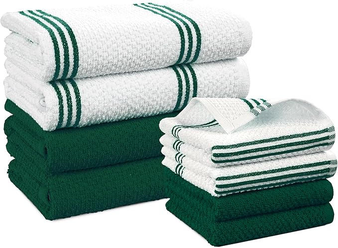 Casa Platino Kitchen Towel and Hand Towels for Kitchen – Cotton Dishcloths 8 Piece Set – Earthy Tones Meet Practical Design for Cooking, Drying, and Prep Flow – Olive