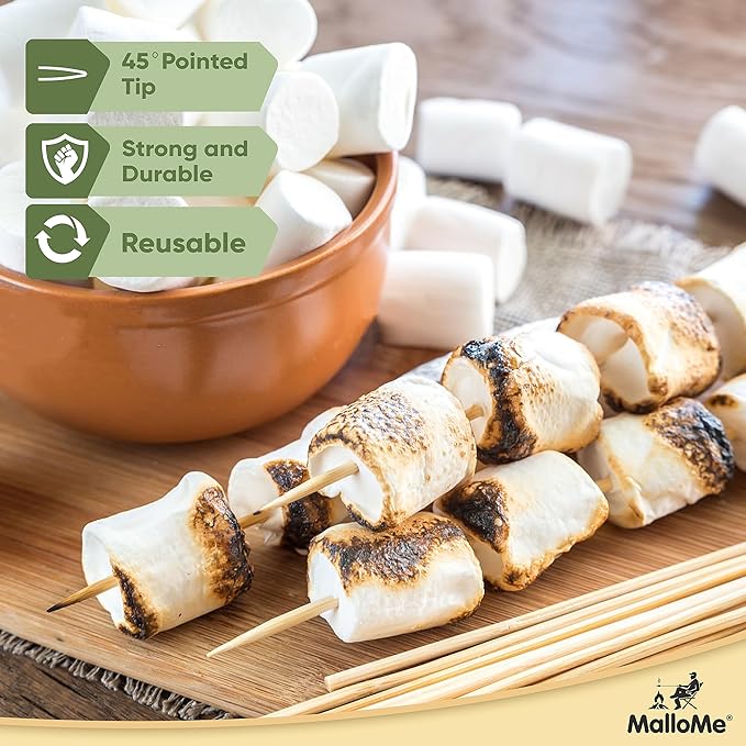 MalloMe XL Bamboo Skewers 6 Inch 100 pcs - 4mm Thick Bamboo Sticks - Heavy Duty Wooden Shish Kabob Skewers for Grilling - for Kebab BBQ Grill Hot Dog, Candy Apple Smores Sticks Wood Skewer Appetizers