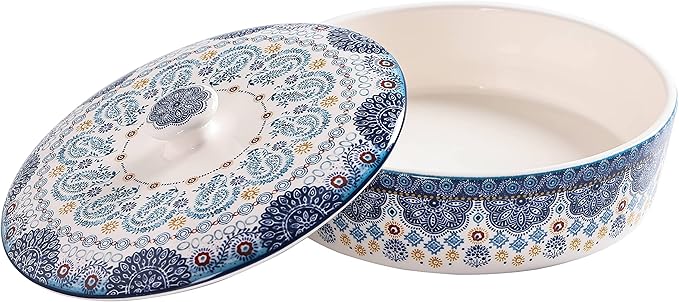 Bico Blue Talavera Ceramic Tortilla Warmer, 8.9 Inch Tortilla Holder with Lid for Taco Bread Pancake for Mexican Night and Party, Microwave and Dishwasher Safe