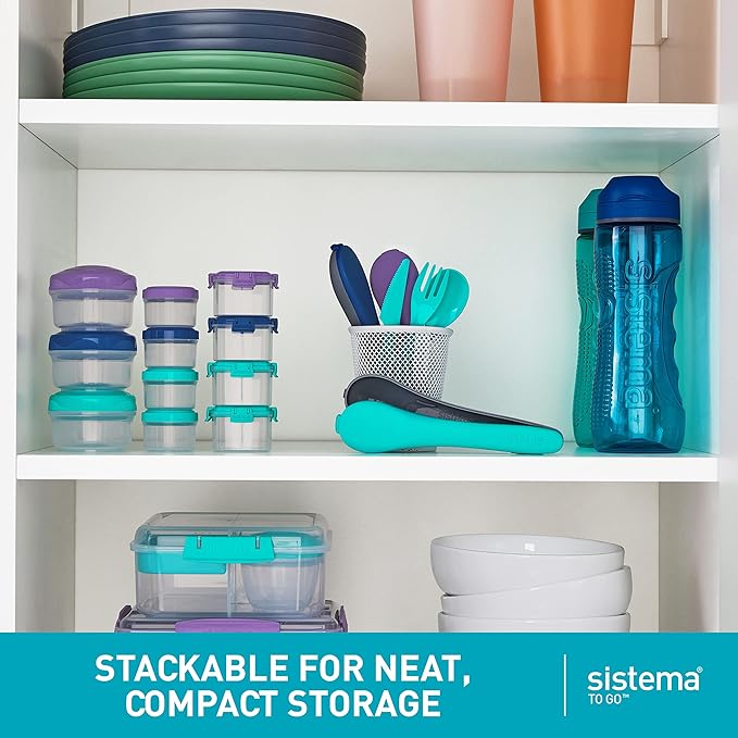 Sistema To Go Collection Mini Knick Knack Snack Container, 2 oz./60 mL, Pink/Green/Blue/Purple, 4 Count