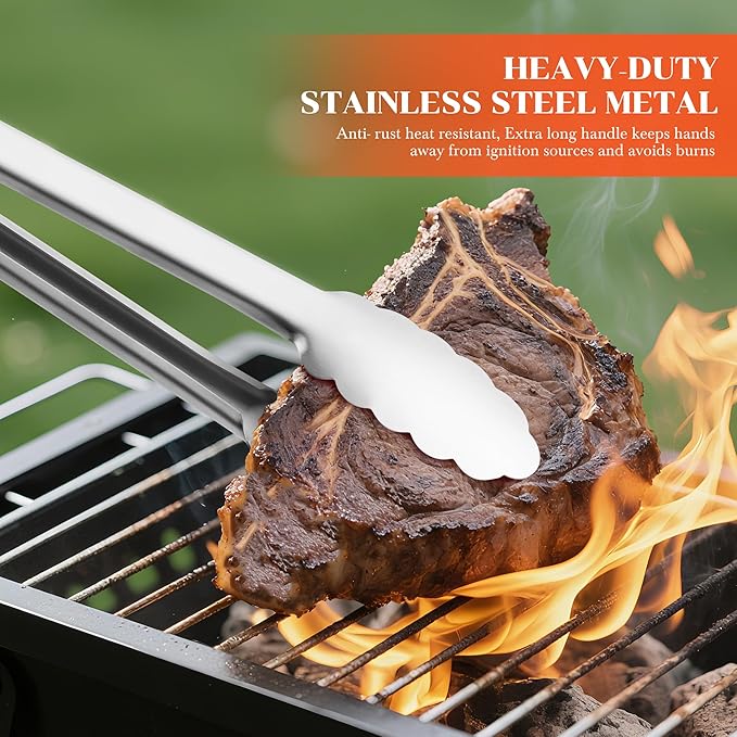 Grill Tongs - 17 Inch Extra Long BBQ Tongs, Heat Resistant Stainless Steel Kitchen Tong, Heavy Duty Metal Locking Tong for Cooking, Grilling, BBQ/Barbecue, Food (17 inch)