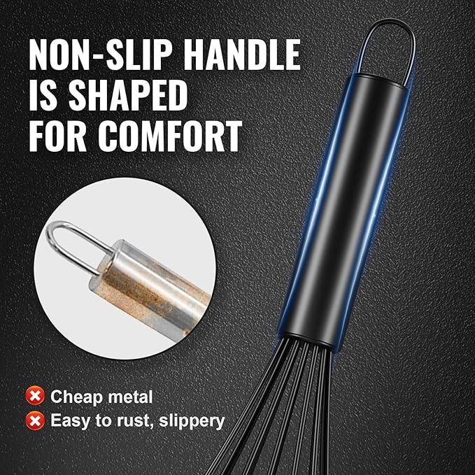 Maxjoy Silicone Whisk with Stainless Steel Wires - Balloon Egg Beater for Whisking, Stirring & Frothing, Heat Resistant Non Scratch 11 Inch Black