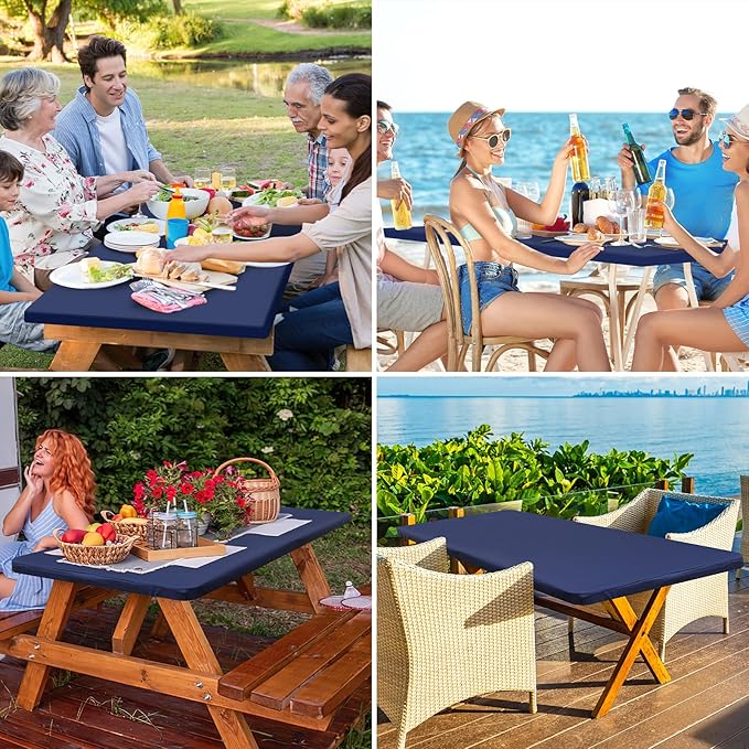 homing Rectangle Table Cloth Cover, Waterproof Polyester Elastic Fitted Tablecloth, Fits for 4 Foot Folding Tables, Washable Table Protector for Picnic, Camping, Outdoor (Navy Blue, 30" x 48")