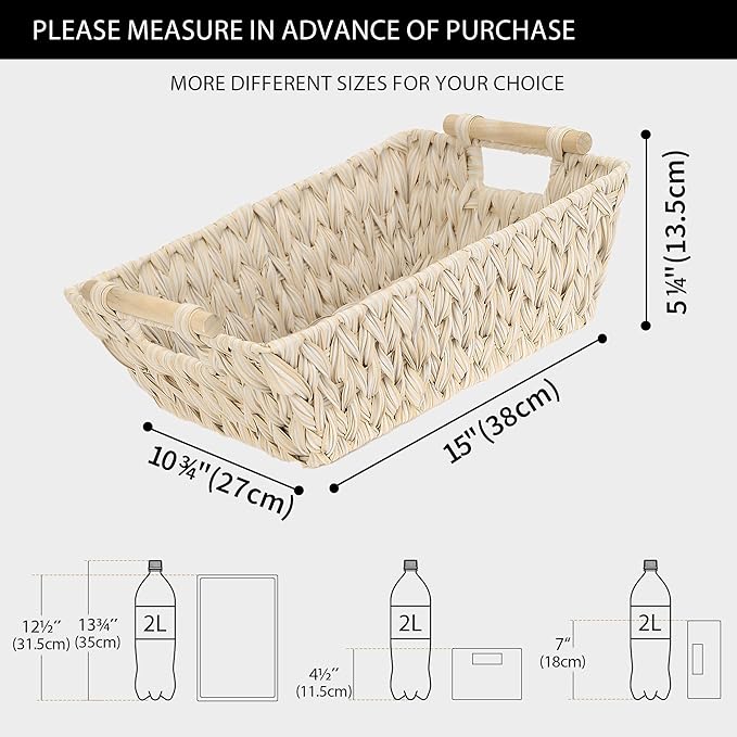 GRANNY SAYS 2-Pack Wicker Storage Baskets, Storage Baskets for Shelves, Trapezoid Wicker Baskets with Handles, Waterproof Woven Baskets for Organizing, Butter Milk