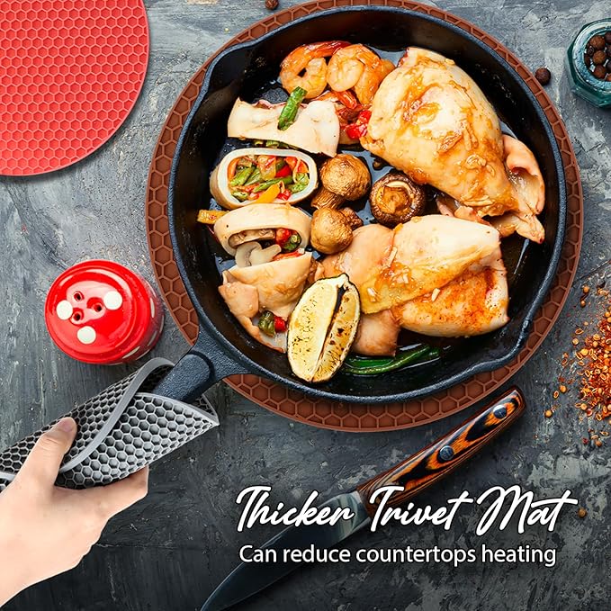 Joyhalo Trivets for Hot Dishes - Hot Pads for Kitchen, Silicone Pot Holders for Hot Pots and Pans, Silicone Mats for Kitchen Countertops, Table, Flexible Easy to Wash and Dry, Brown