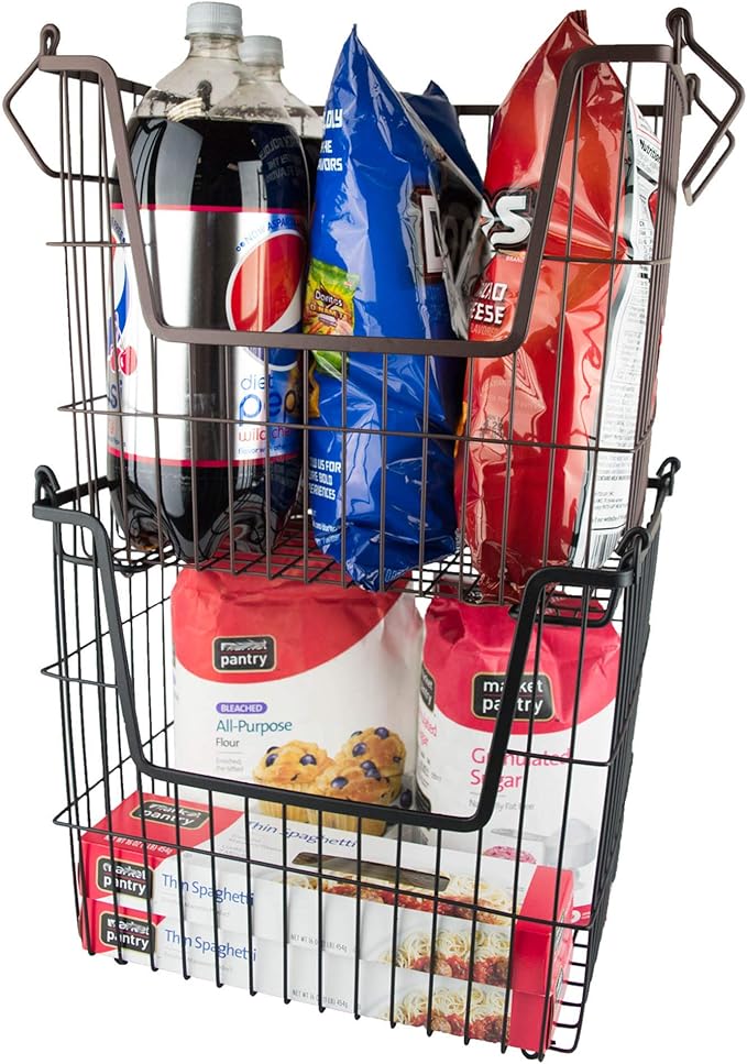 DII Metal Wire Mesh Stackable Utility Storage Bin, Large Rectangle, 13x10x11", Black