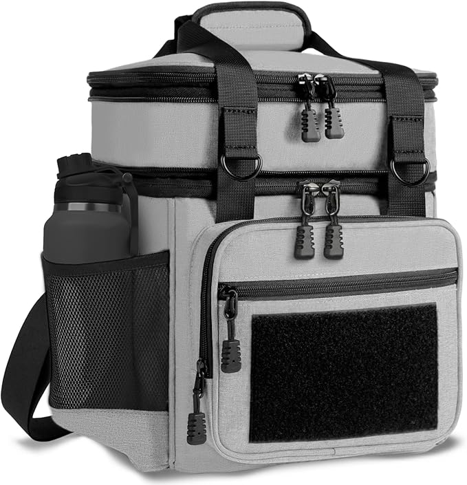 GLENKEY Double Deck Insulated Lunch Box, Expandable Large Lunch Bag Leakproof Cooler Bag Lunch Pail for Men Women Adults Work Shifts Travel Daytrip, Grey,16L