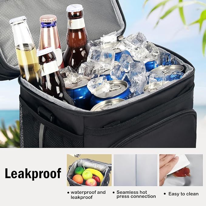 Lunch Box For Men/Women,Large Double-layer Insulated Expandable Reusable Leakproof Cooler Bags For Adults,Lunch Bag With Adjustable Shoulder Strap For Office Travel Picnic（Black）