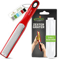 Spring Chef Premium Red Lemon Zester Grater with Handle - Fruit, Garlic, Citrus, Nutmeg, Orange Zester Tool - Heavy Duty Kitchen Shredder - Stainless Steel Ginger Grater with Blade Cover - Fine Shred