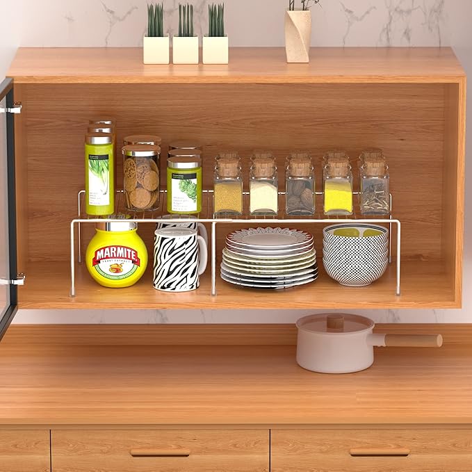 iPEGTOP Expandable Kitchen Cupboard Organiser, 2-Piece Adjustable Freezer Cabinet Storage Wire Shelf Rack Rustproof Metal Shelves Space Saver for Countertop Pantry Drawer Utensils