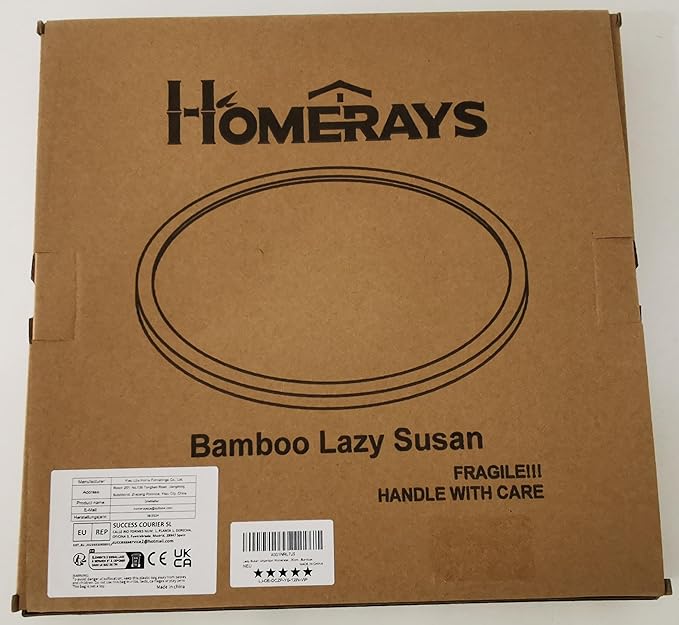 Lazy Susan Organizer Homerays 12 Inch Non-Skid Bamboo Lazy Susan for Kitchen Rotating Spice Rack for Kitchen Cabinet, Wood Turntable for Kitchen Countertop Organizer