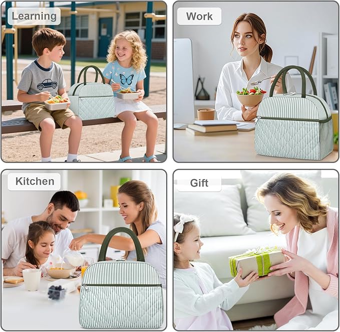 Lunch Bag Lunch Box for Women Adult Men Insulated Quilted Reusable Large Lunch Tote Bag Leakproof Simple Cooler Bag for Work Office Picnic Beach or Travel