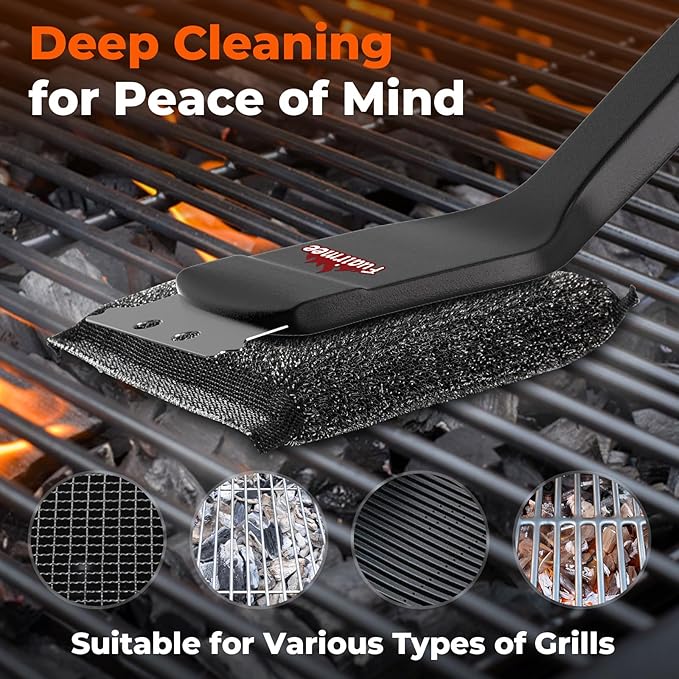 2PCS Bristle Free Grill Brush with Scraper, Efficient Cleaning, Safe Grill Accessories for Weber Gas/Stainless Steel Grates/Charcoal Grill, Gift for Dad