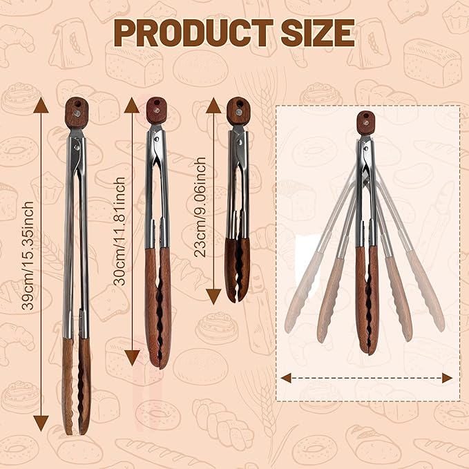 Wooden Tongs for Cooking, Multi-Purpose for Tossing Salads, Grilling, Flipping Food & Serving Bread - Strong Grip Walnut Wood Tips, Heat Resistant & Non-Deforming (9 inch)