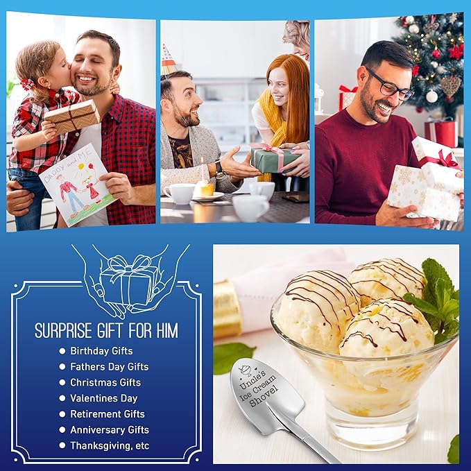 Unique Uncle's Ice Cream Shovel Spoon Scoop - Stocking Stuffers for Uncle from Niece or Nephew - Fathers Day & Retirement Gift