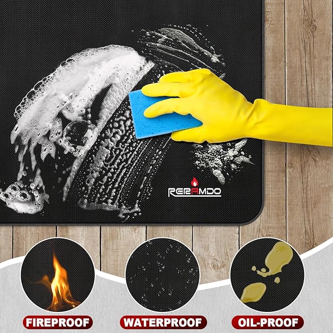 Upgrade 48 x 30 Inch Under Grill Mats for Outdoor Grill, 5-Layer Fireproof/Waterproof/Oil-Proof Grill Pad, Indoor Fireplace/Fire Pit Mat, Deck/Patio/Lawn Protector Mat for Flat Top,Smokers, Gas Grills
