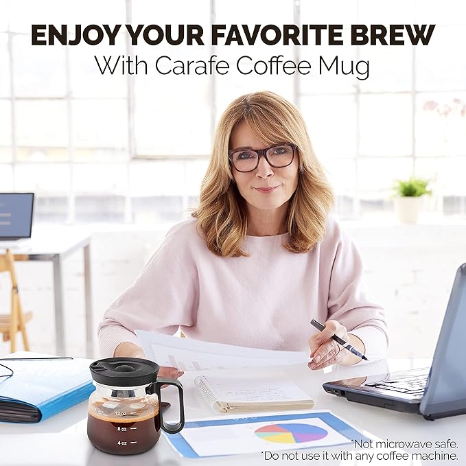 16 oz Coffee Pot Shaped Mug, Funny Drink Cup for Coffee Lovers. Cute Novelty Flat Bottom Carafe With Handle. Gifts For Co-workers, Friends, Birthdays - Unique Beverage Mugs for Men and Women