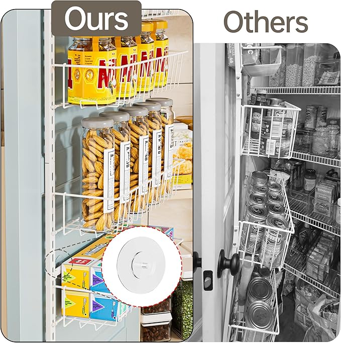 Delamu Adjustable Cabinet Door Organizer, 6-Tier Hanging Spice Rack Organizer, Metal Over the Door Pantry Organizer, Pantry Organizers and Storage Shelves for Kitchen Bathroom Laundry Room, White M